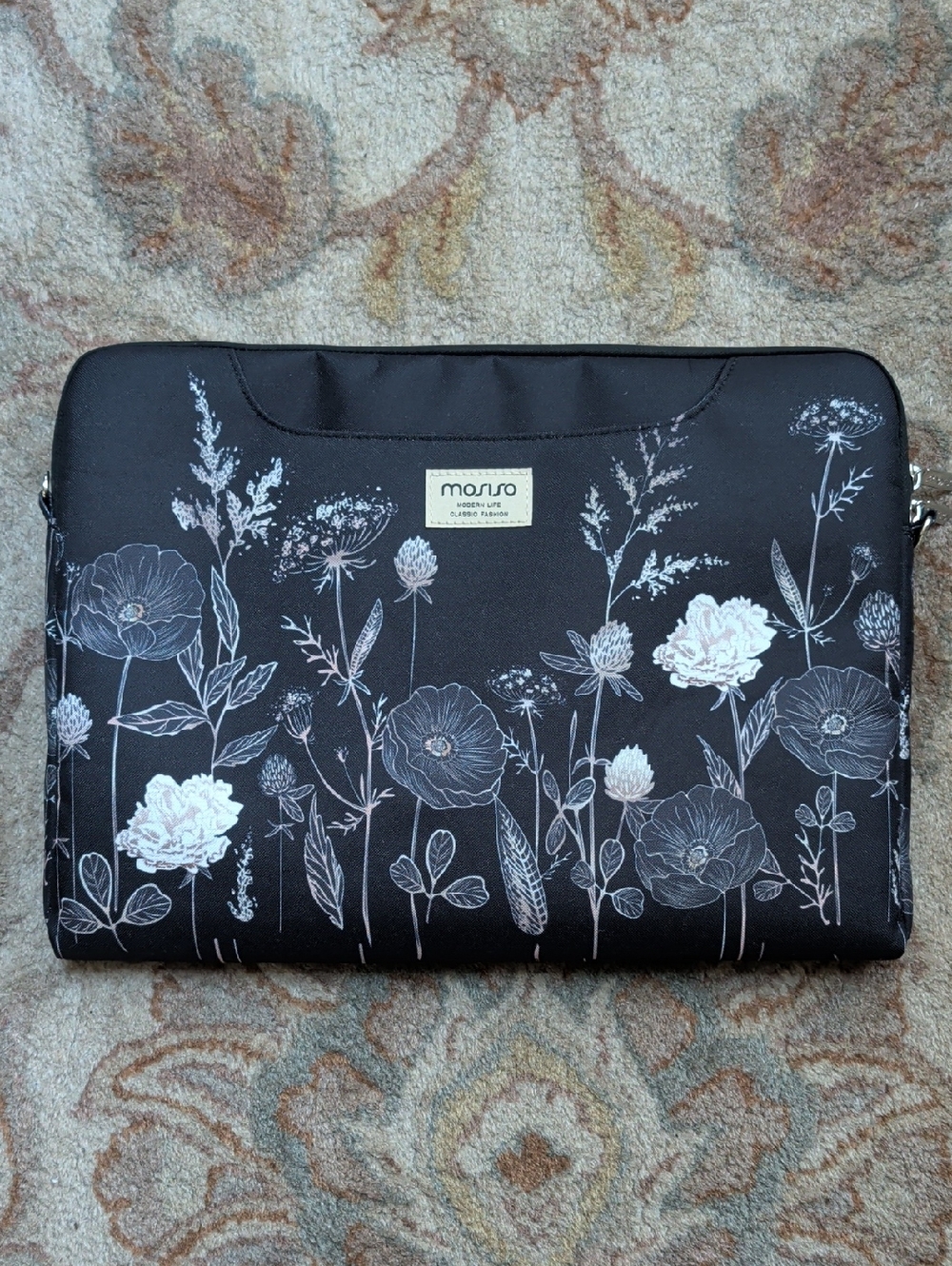 Mosiso Black Floral 15.6" Laptop Sleeve Travel Bag